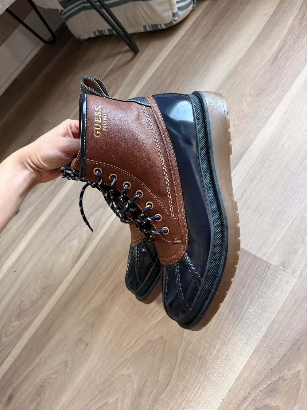 Guess Men's Brown and Navy Lace-Up Duck Boots